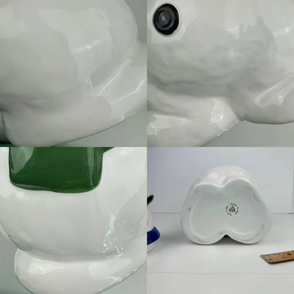 Vtg 90s Snowman Holding‎ Cookies Cookie Jar w Lid Storage Orig Box Crazing READ
